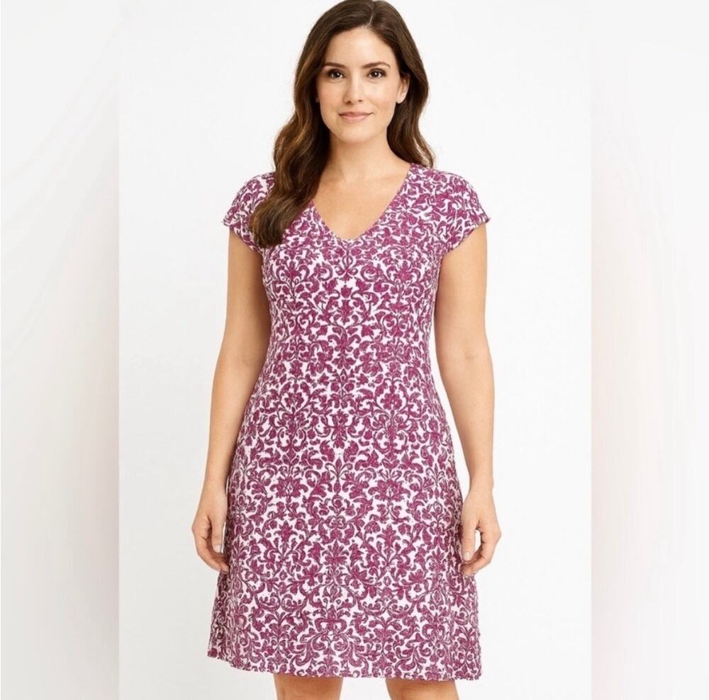 Title Nine Small Daring Diamalete Dress White Pink V Neck